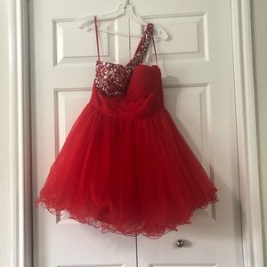 Beaded, one shoulder dress